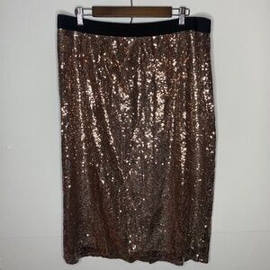 Lane Bryant Bronze Sequin Mesh Elastic Waist Pencil Skirt Holiday Party Size 18